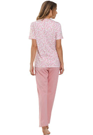 Zetex Pastunette dames katoenen pyjama korte mouw met knoopsluiting - Roze