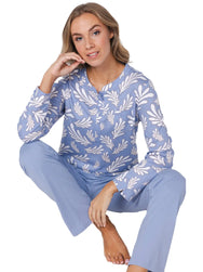 Zetex Pastunette dames katoenen pyjama lange mouwen - Blauw