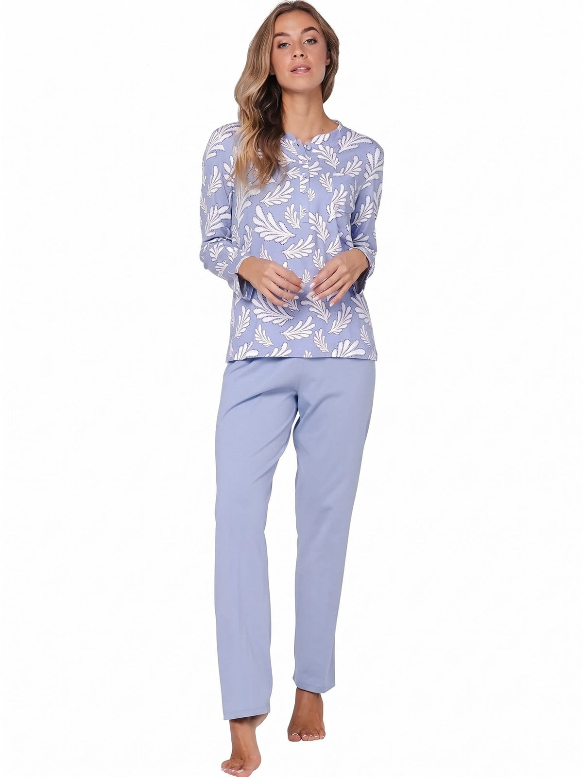 Zetex Pastunette dames katoenen pyjama lange mouwen - Blauw