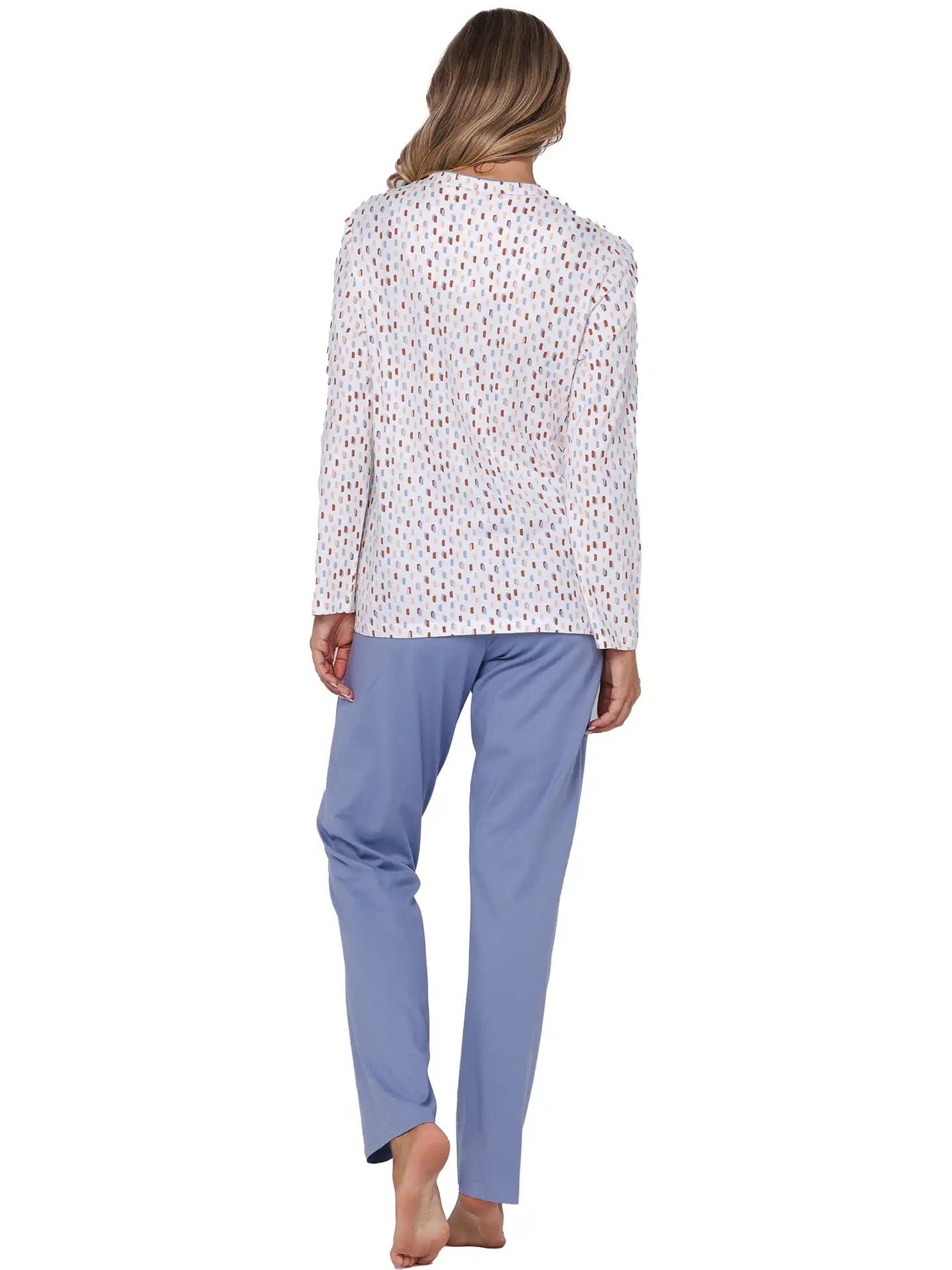 Zetex Pastunette dames katoenen pyjama met knoopsluiting -Blauw