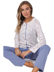 Zetex Pastunette dames katoenen pyjama met knoopsluiting -Blauw