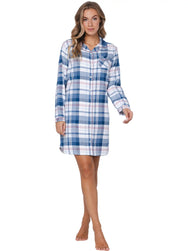 Zetex Pastunette dames nachthemd Flanel met knoopsluiting- Blauw