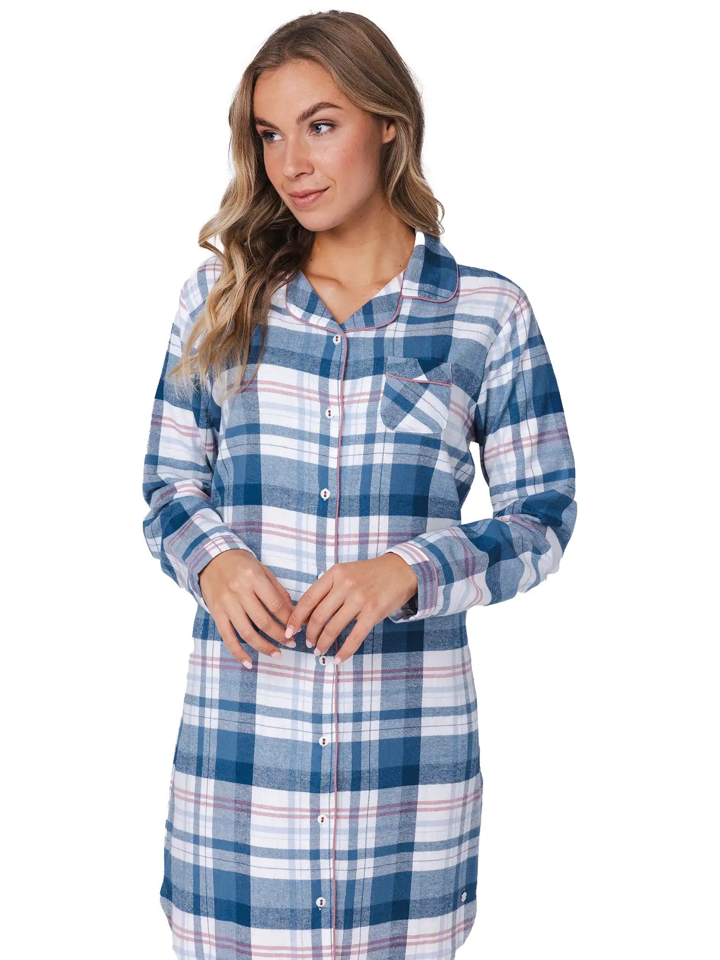 Zetex Pastunette dames nachthemd Flanel met knoopsluiting- Blauw