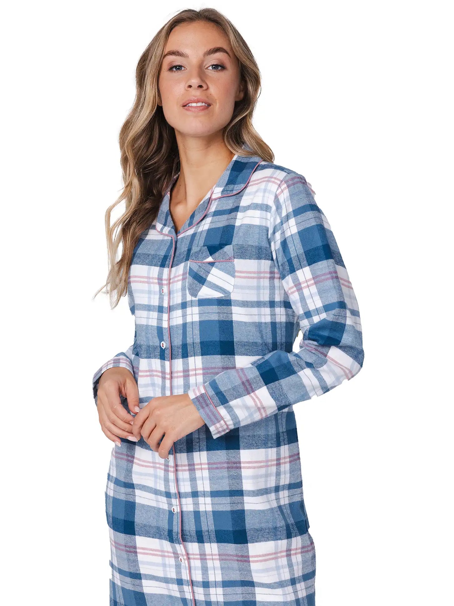 Zetex Pastunette dames nachthemd Flanel met knoopsluiting- Blauw