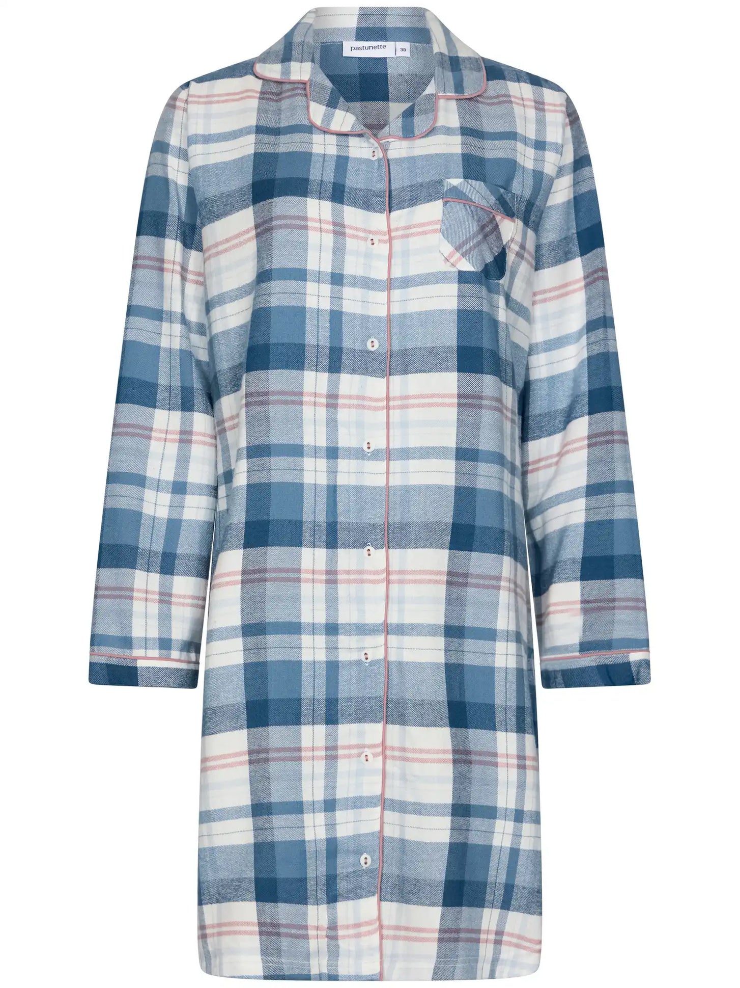 Zetex Pastunette dames nachthemd Flanel met knoopsluiting- Blauw