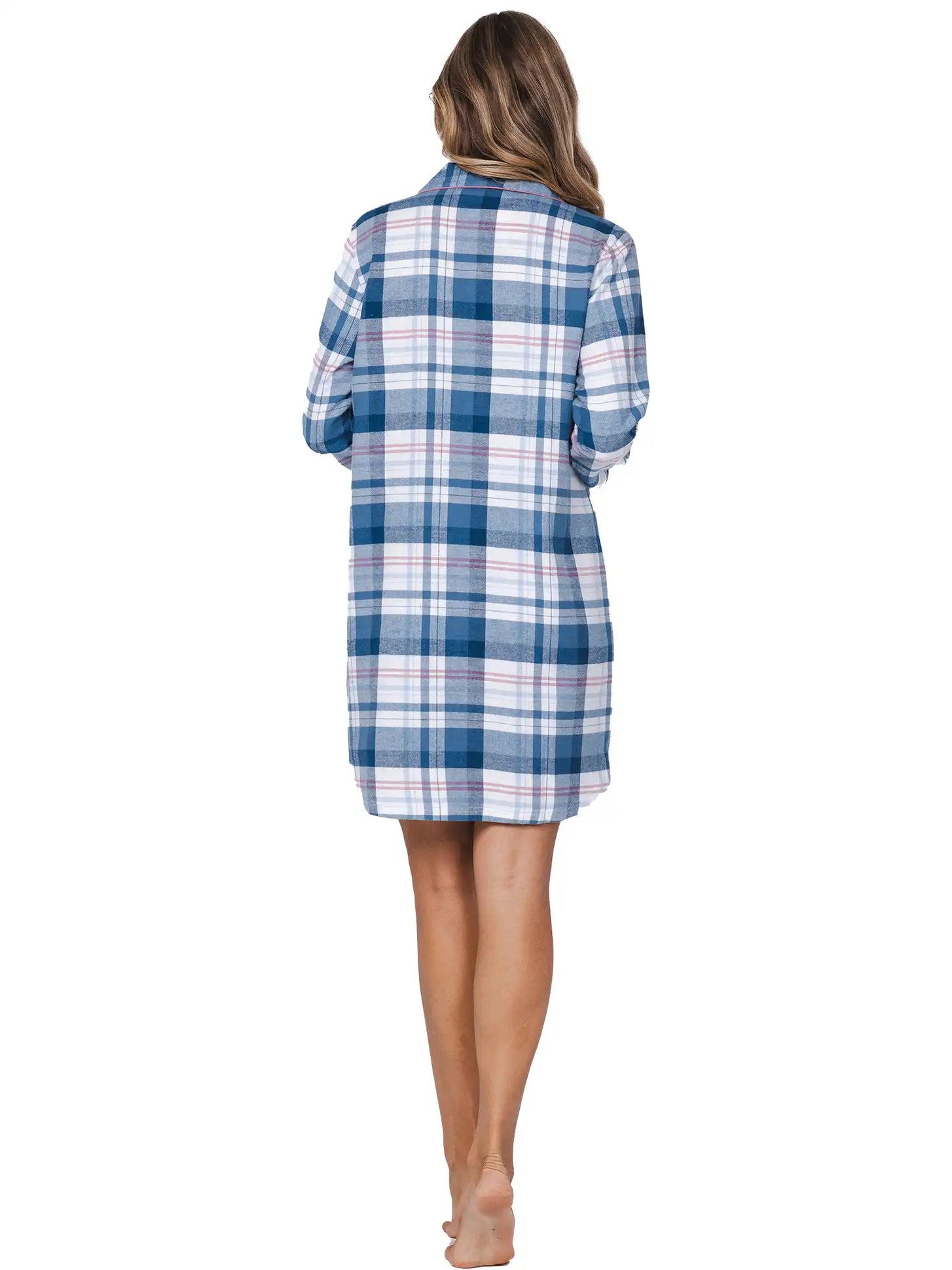 Zetex Pastunette dames nachthemd Flanel met knoopsluiting- Blauw