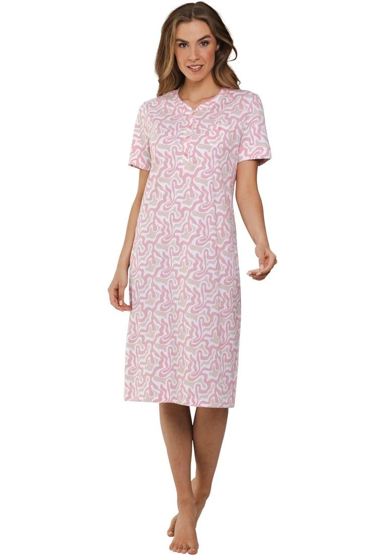 Zetex Pastunette dames nachthemd korte mouw knoopsluiting - Pink Fusion