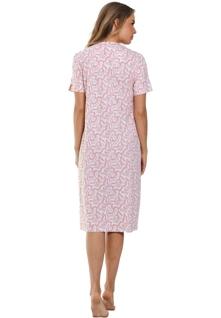 Zetex Pastunette dames nachthemd korte mouw knoopsluiting - Pink Fusion