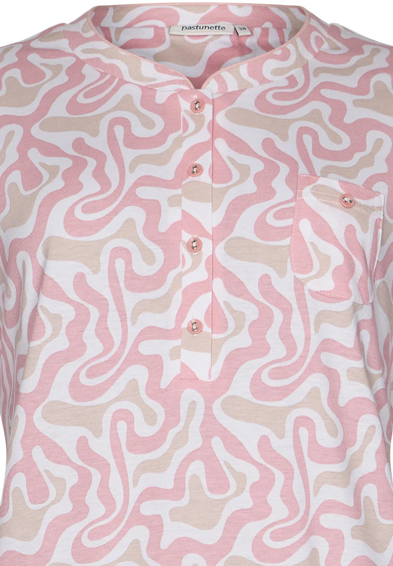 Zetex Pastunette dames nachthemd korte mouw knoopsluiting - Pink Fusion