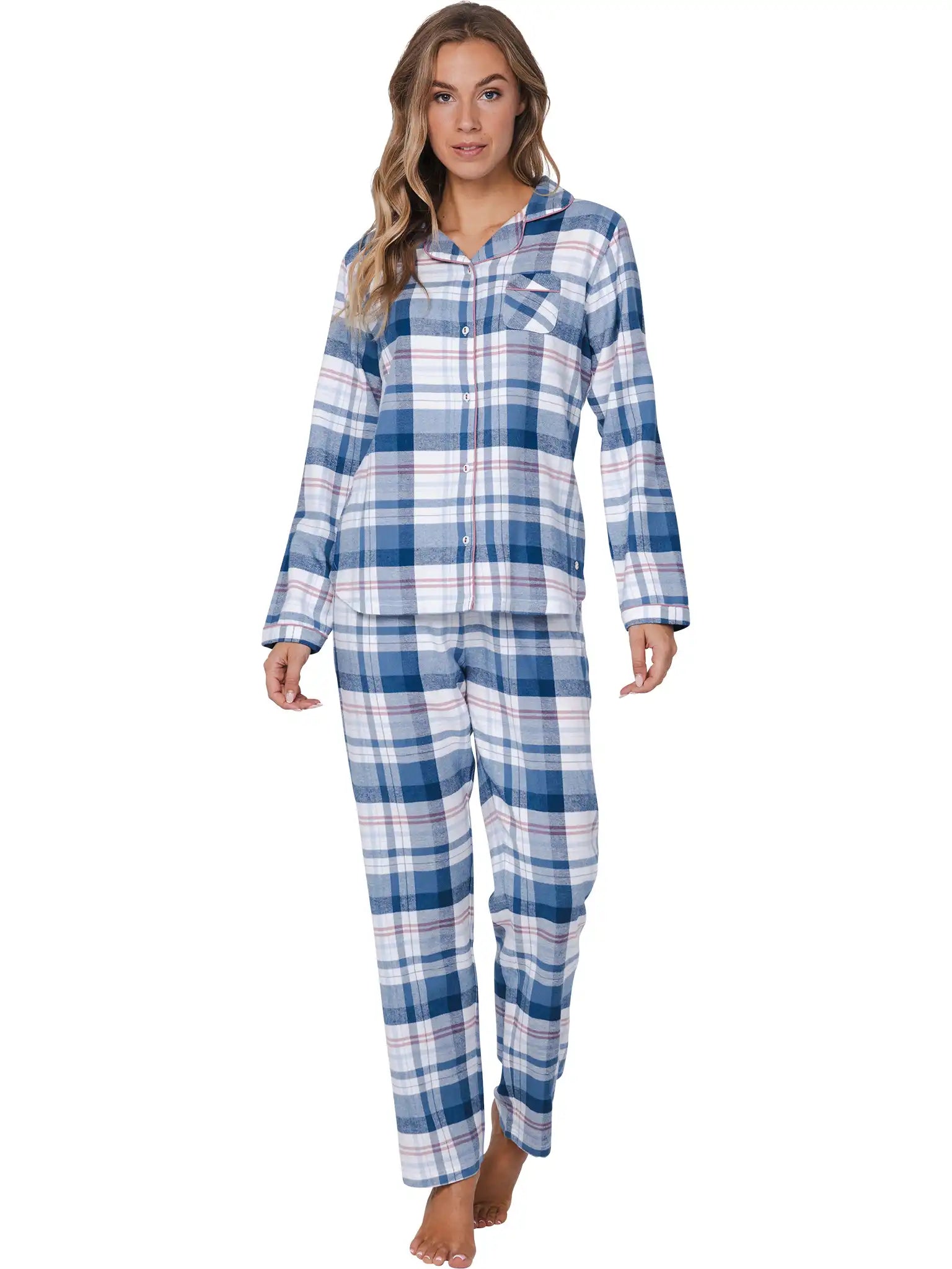 Zetex Pastunette Dames Pyjama Flanel met knoopsluiting - Blauw