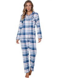 Zetex Pastunette Dames Pyjama Flanel met knoopsluiting - Blauw