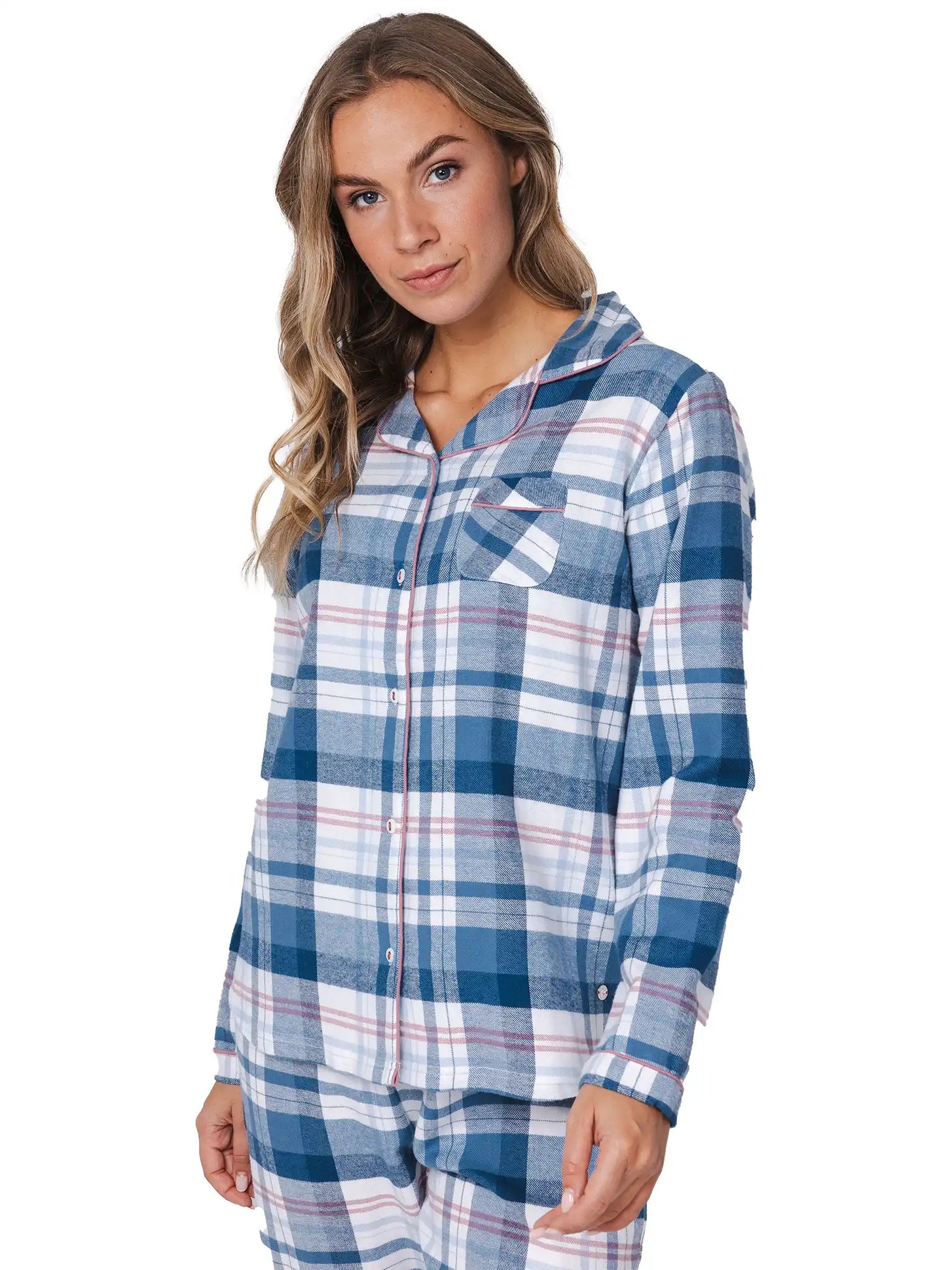 Zetex Pastunette Dames Pyjama Flanel met knoopsluiting - Blauw