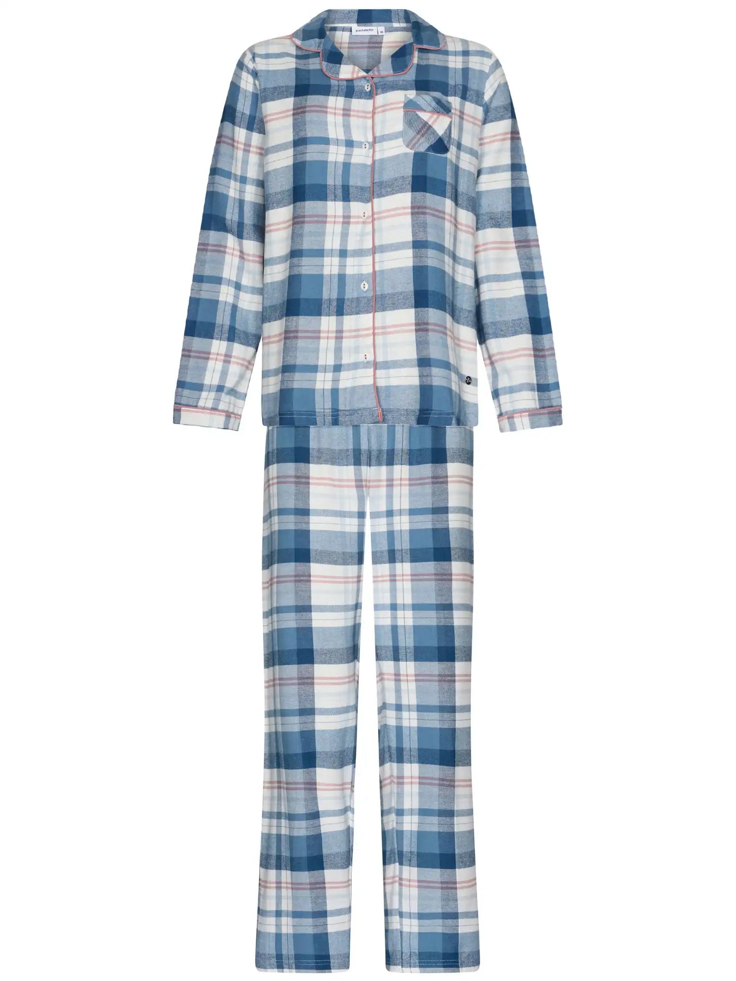 Zetex Pastunette Dames Pyjama Flanel met knoopsluiting - Blauw