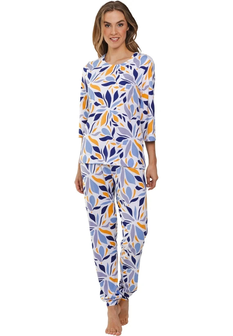 Zetex Pastunette dames pyjama lange mouwen - Graphic Leaves