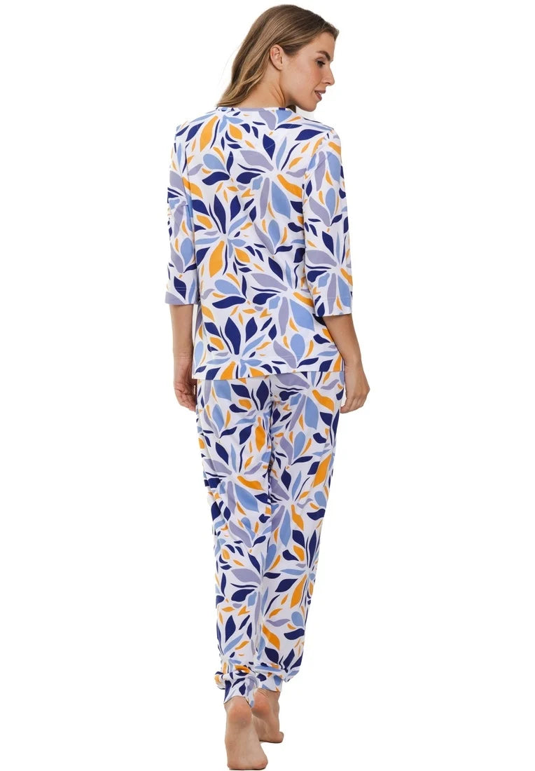 Zetex Pastunette dames pyjama lange mouwen - Graphic Leaves