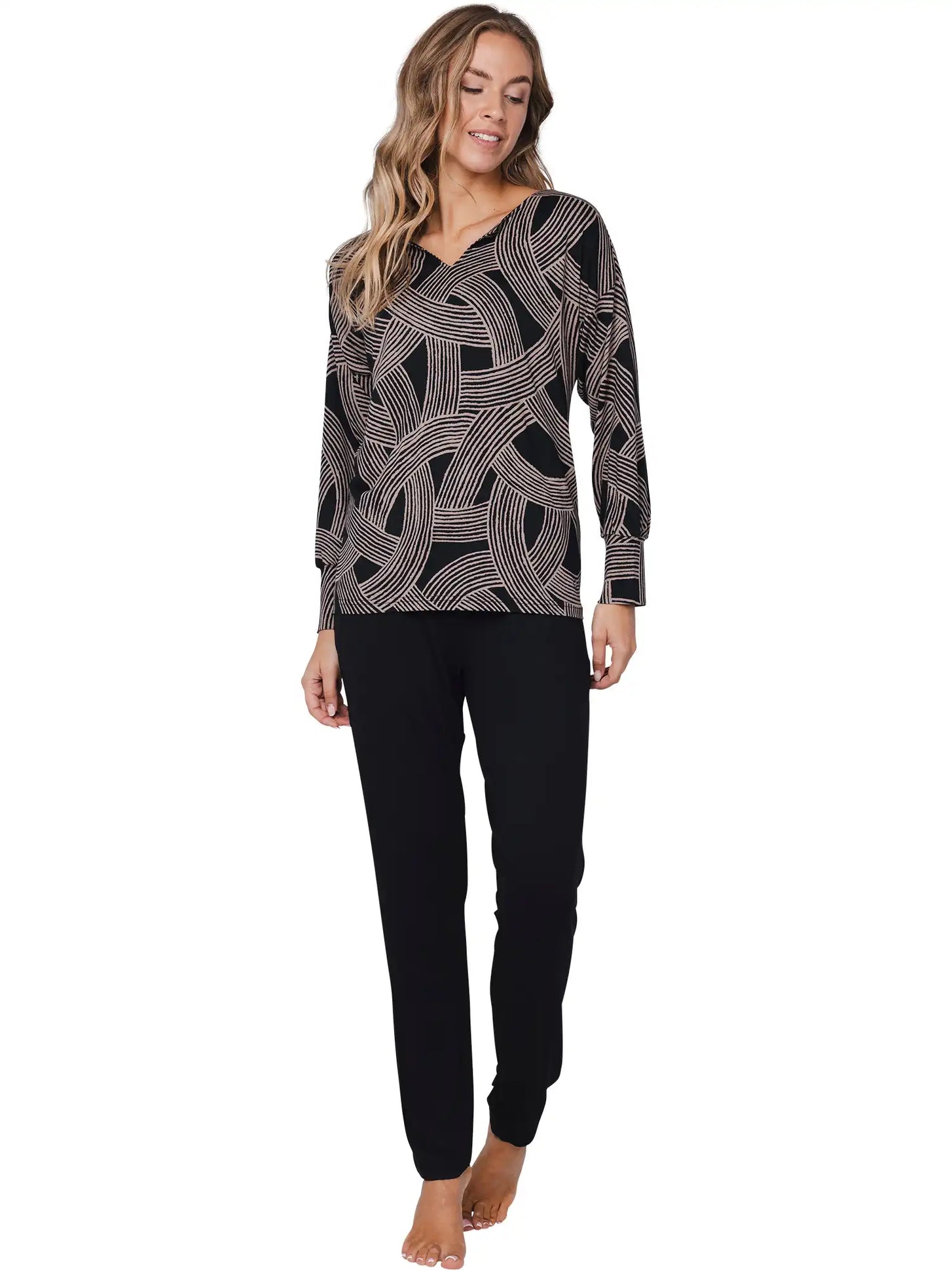 Zetex Pastunette dames pyjama lange mouwen - Zwart