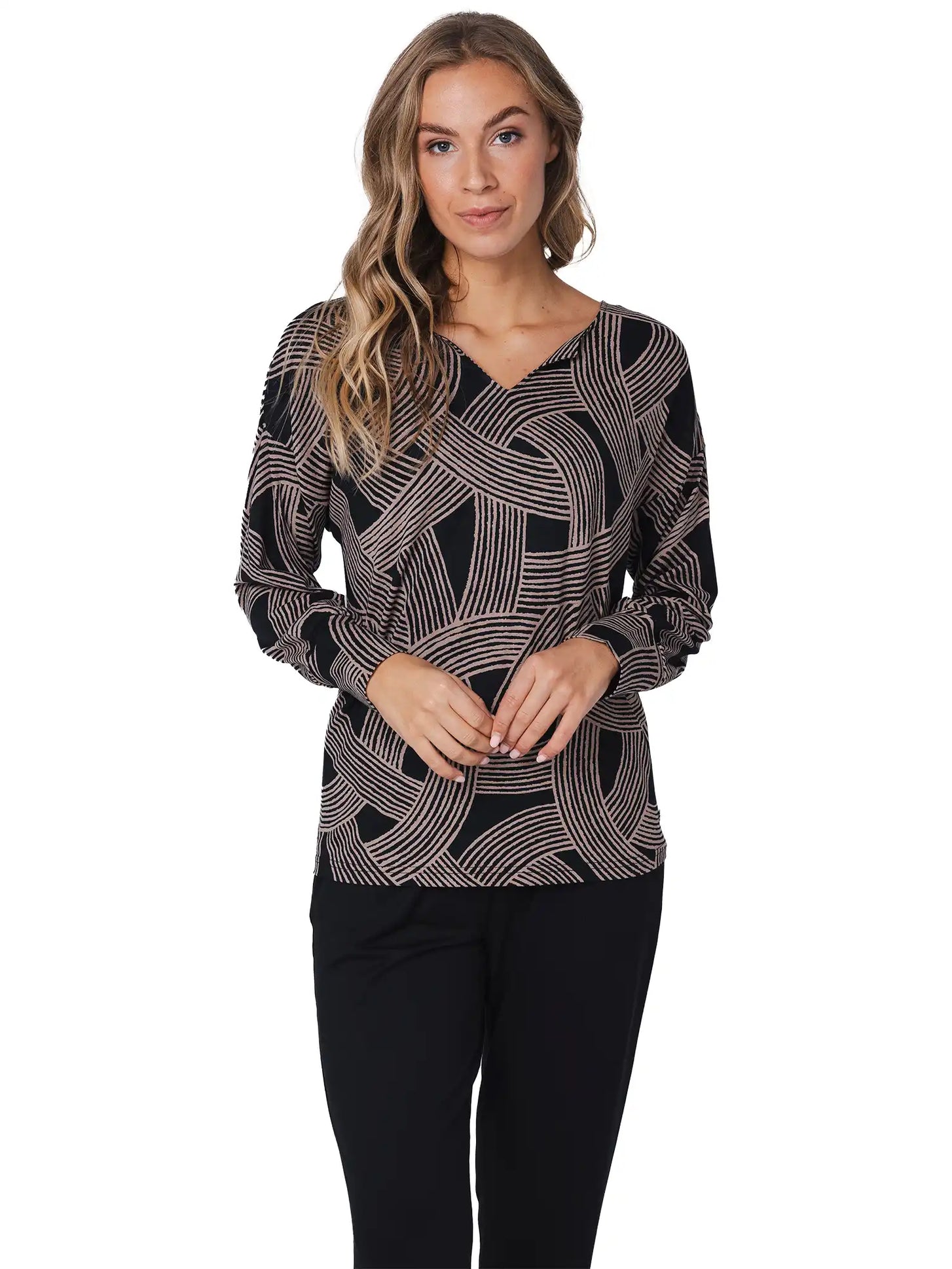 Zetex Pastunette dames pyjama lange mouwen - Zwart