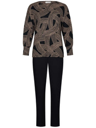 Zetex Pastunette dames pyjama lange mouwen - Zwart