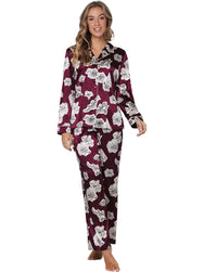 Zetex Pastunette Dames Pyjama Satijn - Lange mouwen - Burgundy