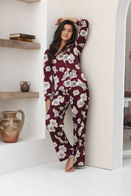 Zetex Pastunette Dames Pyjama Satijn - Lange mouwen - Burgundy