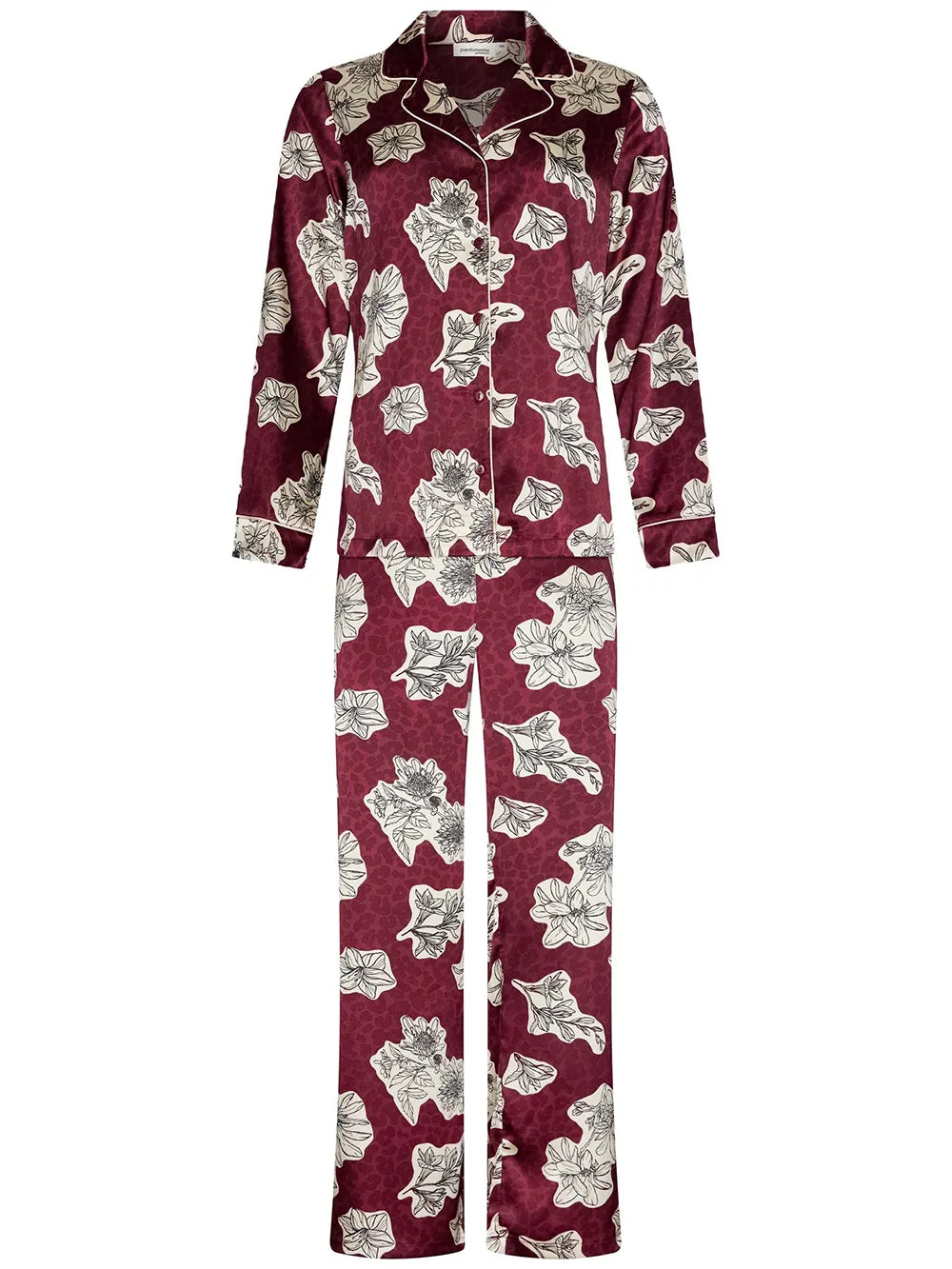 Zetex Pastunette Dames Pyjama Satijn - Lange mouwen - Burgundy