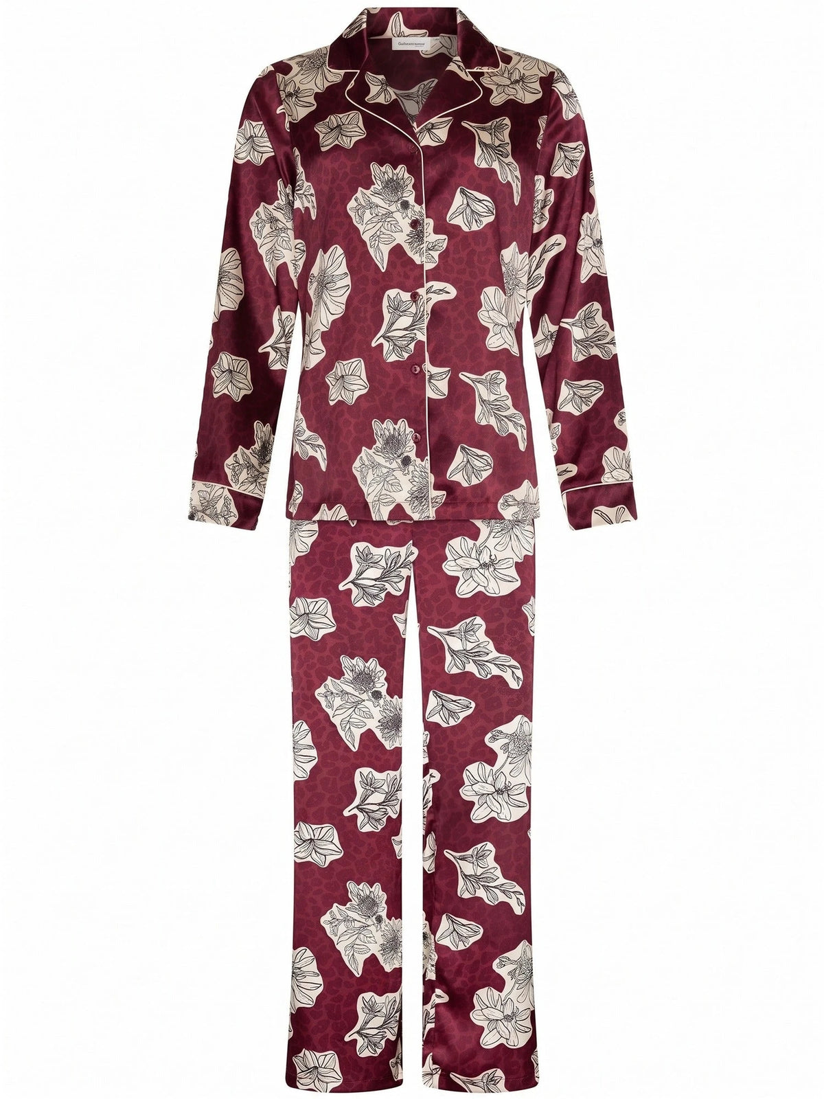 Zetex Pastunette Dames Pyjama Satijn - Lange mouwen - Burgundy
