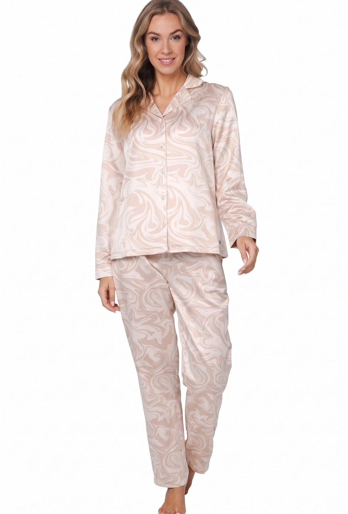 Zetex Pastunette Dames Pyjama Satijn - Lange mouwen - Swirl
