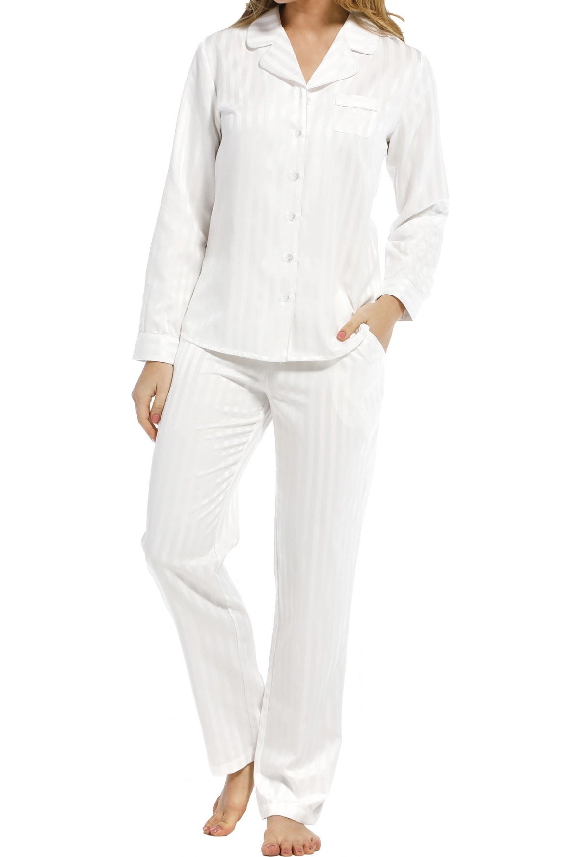 Zetex Pastunette Deluxe dames pyjama satijn - Lange mouwen - Snow