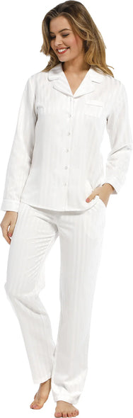 Zetex Pastunette Deluxe dames pyjama satijn - Lange mouwen - Snow