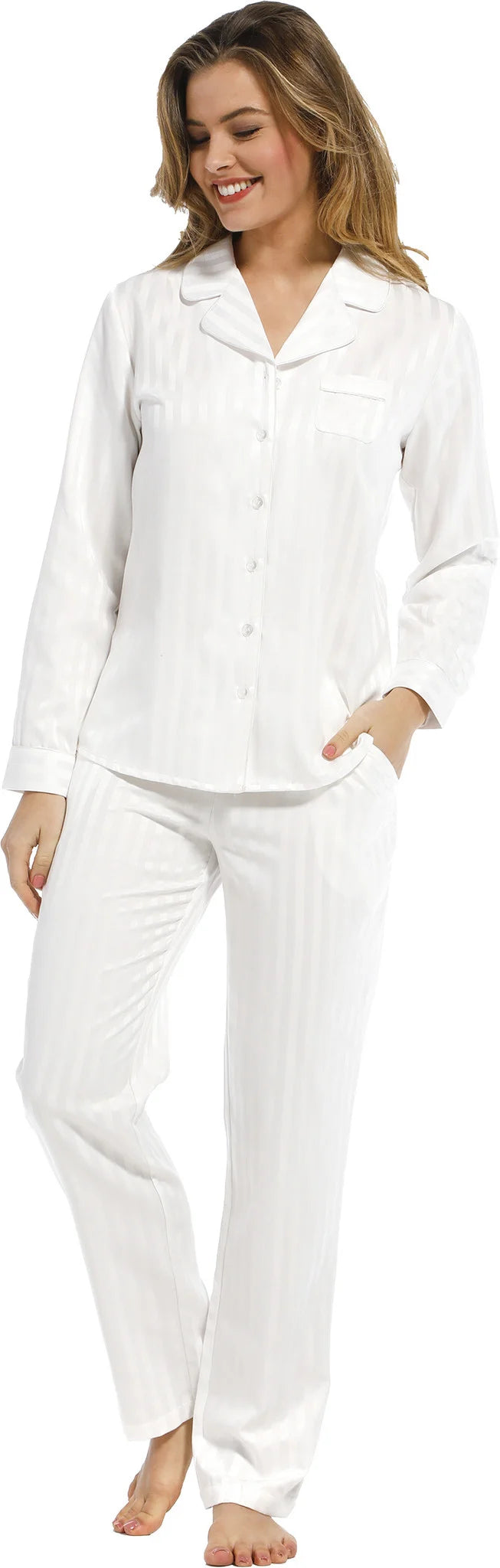 Zetex Pastunette Deluxe dames pyjama satijn - Lange mouwen - Snow