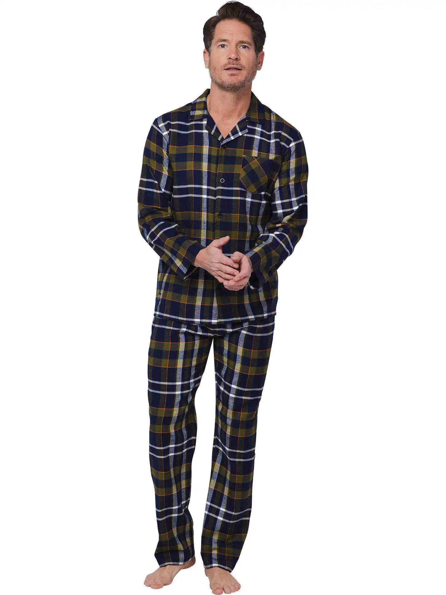 Zetex Pastunette Flanellen Heren Pyjama met knoopsluiting - Donkerblauw