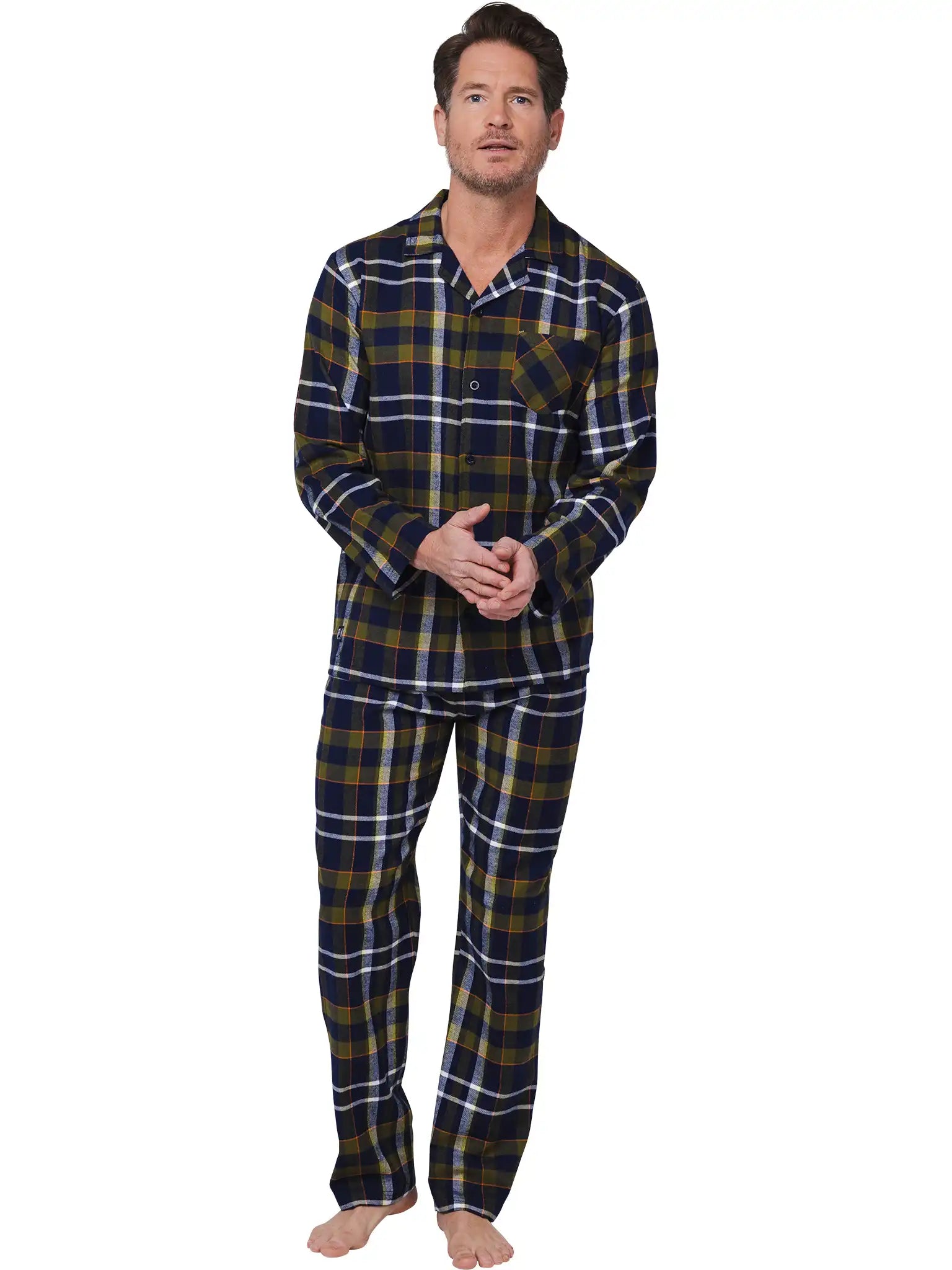 Zetex Pastunette Flanellen Heren Pyjama met knoopsluiting - Donkerblauw