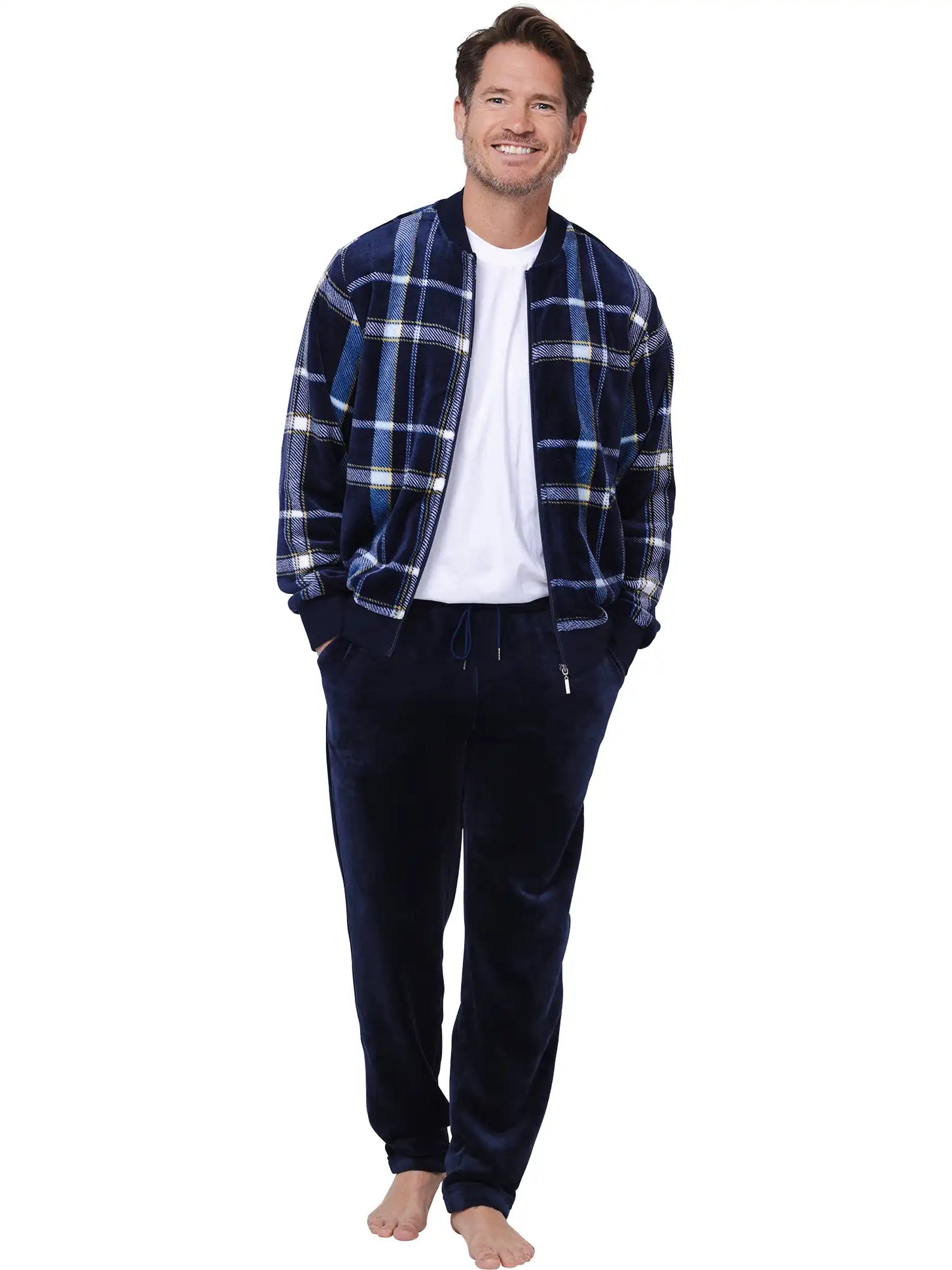 Zetex Pastunette heren Huispak Flanel Fleece - Donkerblauw - Ruit