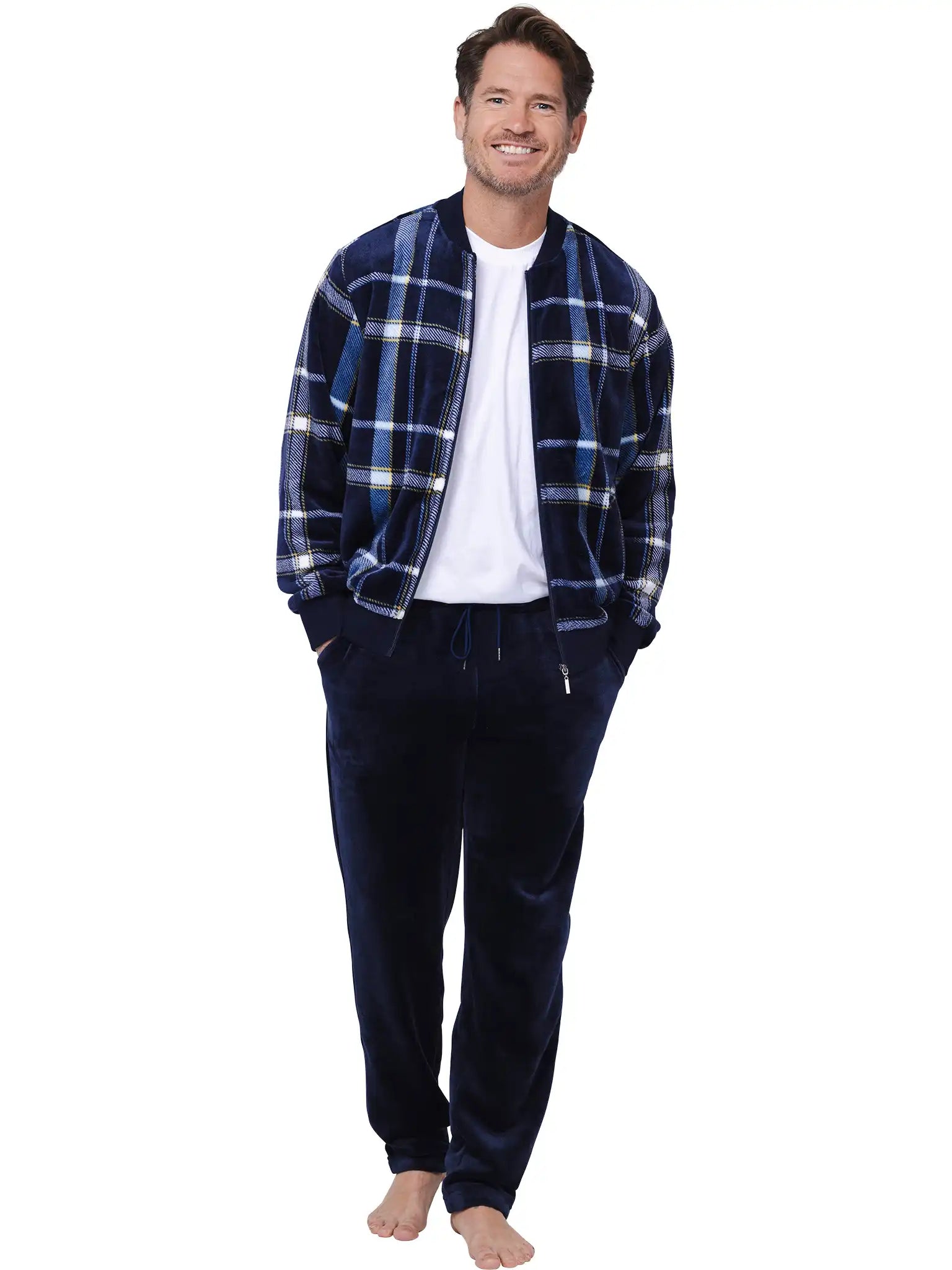 Zetex Pastunette heren Huispak Flanel Fleece - Donkerblauw - Ruit