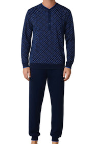 Zetex Pastunette Heren katoenen pyjama met lange mouwen - Donkerblauw