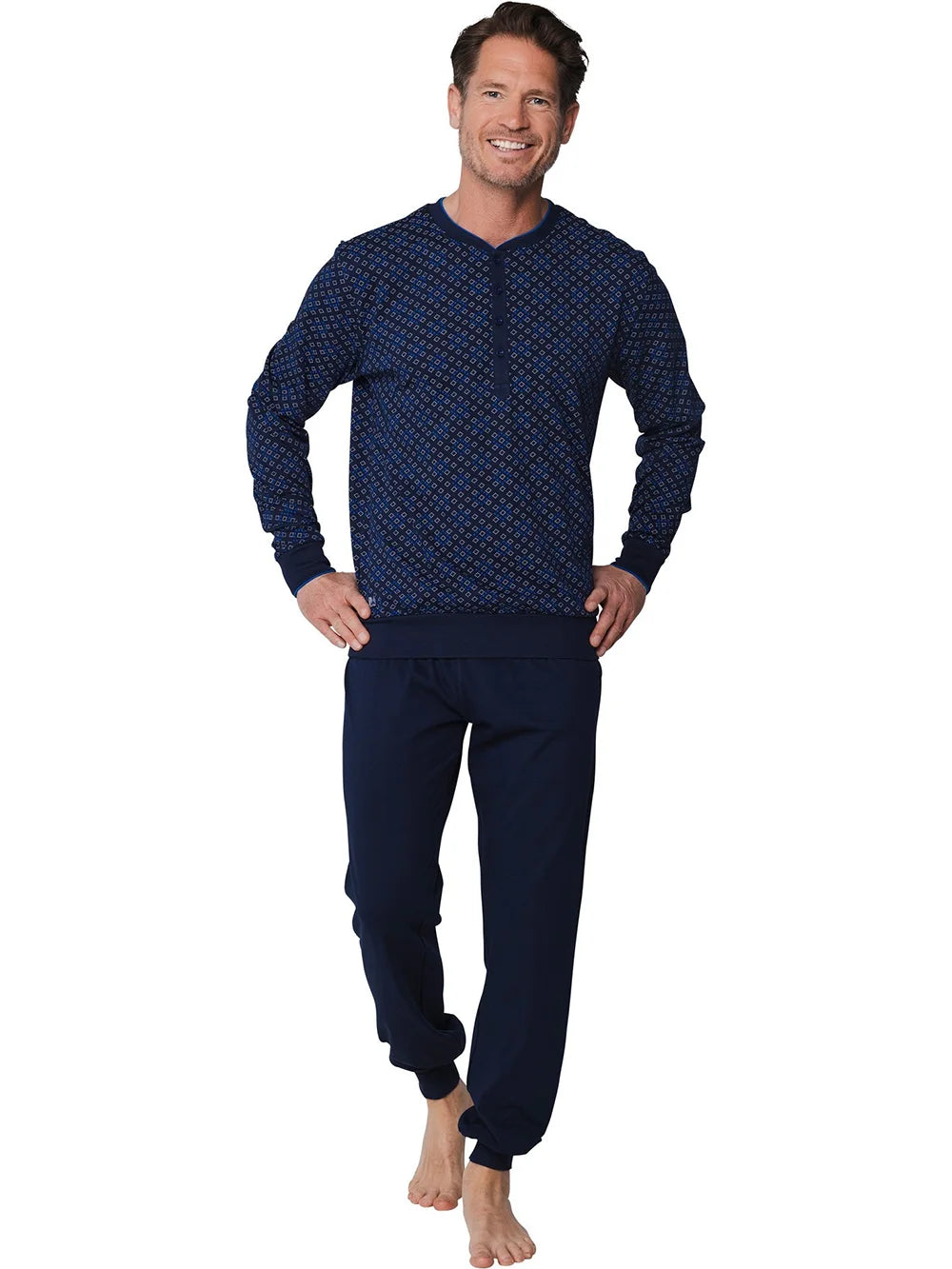 Zetex Pastunette Heren katoenen pyjama met lange mouwen - Donkerblauw