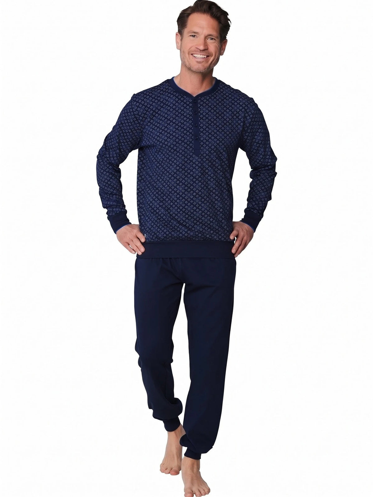Zetex Pastunette Heren katoenen pyjama met lange mouwen - Donkerblauw