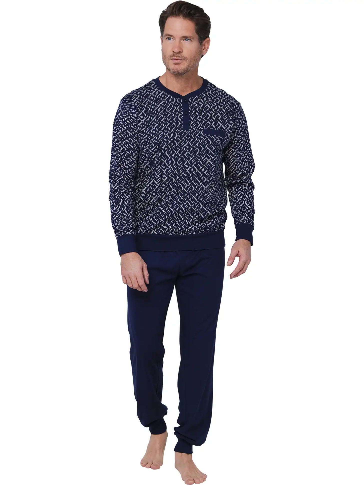 Zetex Pastunette Heren katoenen pyjama met lange mouwen - Linear Blauw