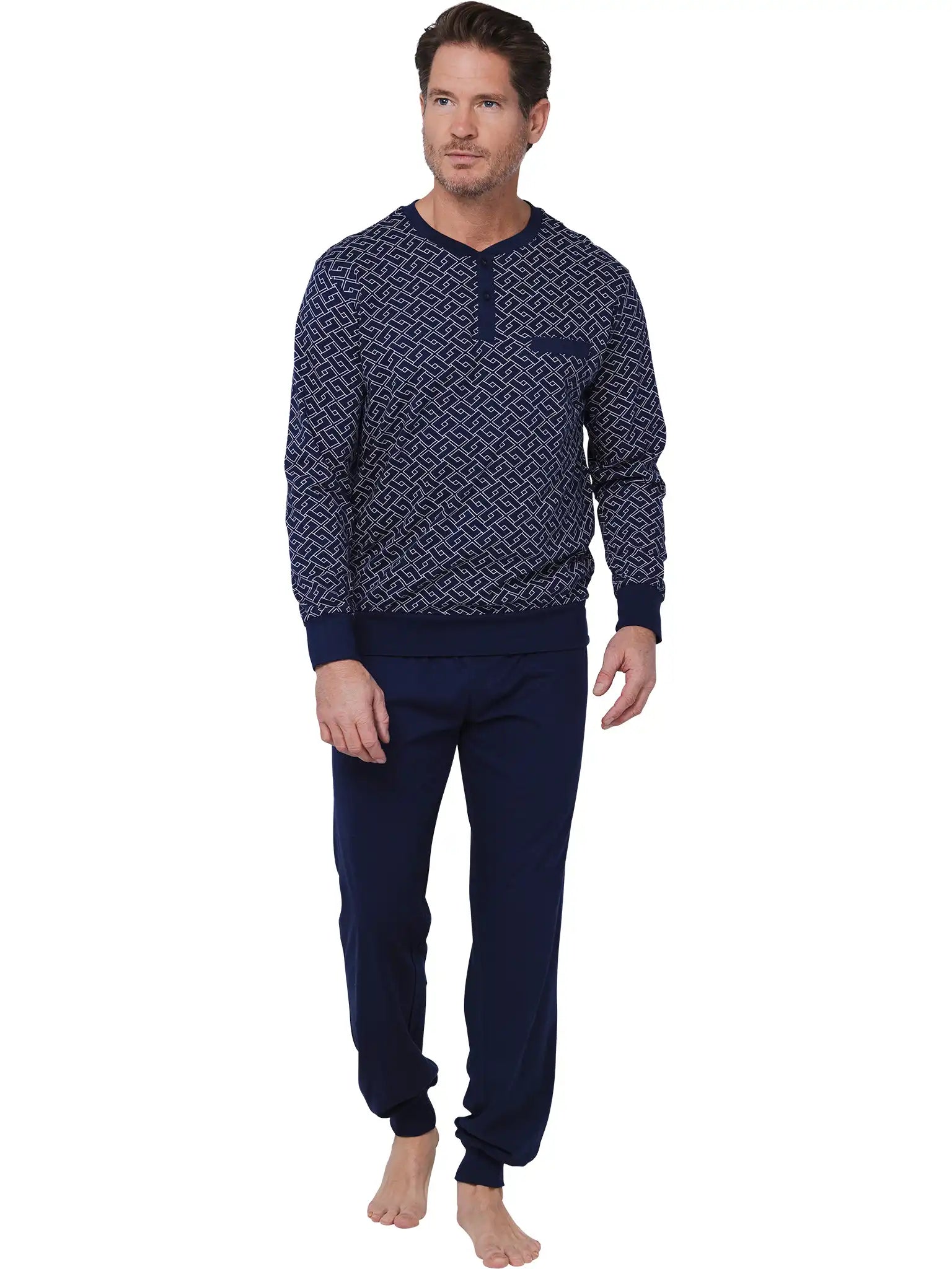 Zetex Pastunette Heren katoenen pyjama met lange mouwen - Linear Blauw