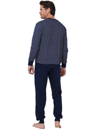 Zetex Pastunette Heren katoenen pyjama met lange mouwen - Linear Blauw