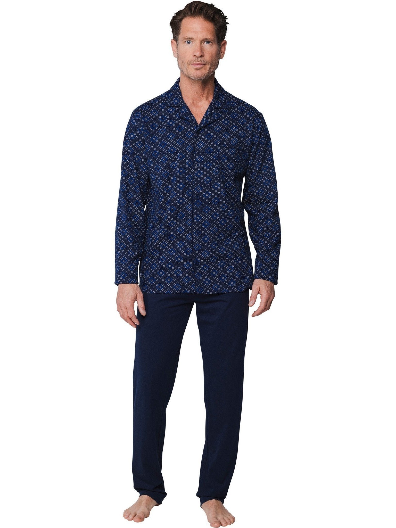 Zetex Pastunette Heren Pyjama katoen met knoopsluiting - Donkerblauw