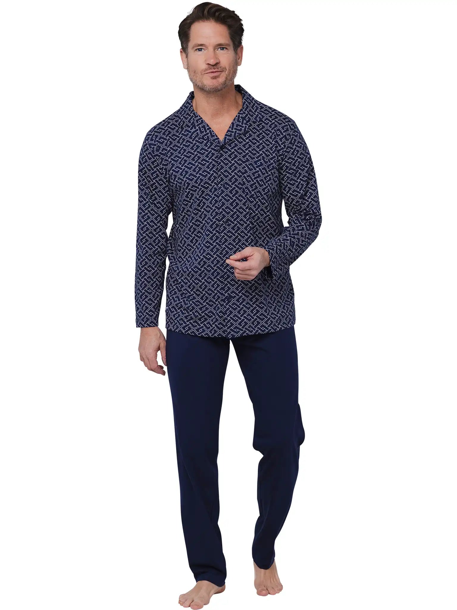 Zetex Pastunette Heren Pyjama katoen met knoopsluiting - Linear Donkerblauw