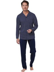 Zetex Pastunette Heren Pyjama katoen met knoopsluiting - Linear Donkerblauw
