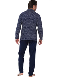 Zetex Pastunette Heren Pyjama katoen met knoopsluiting - Linear Donkerblauw