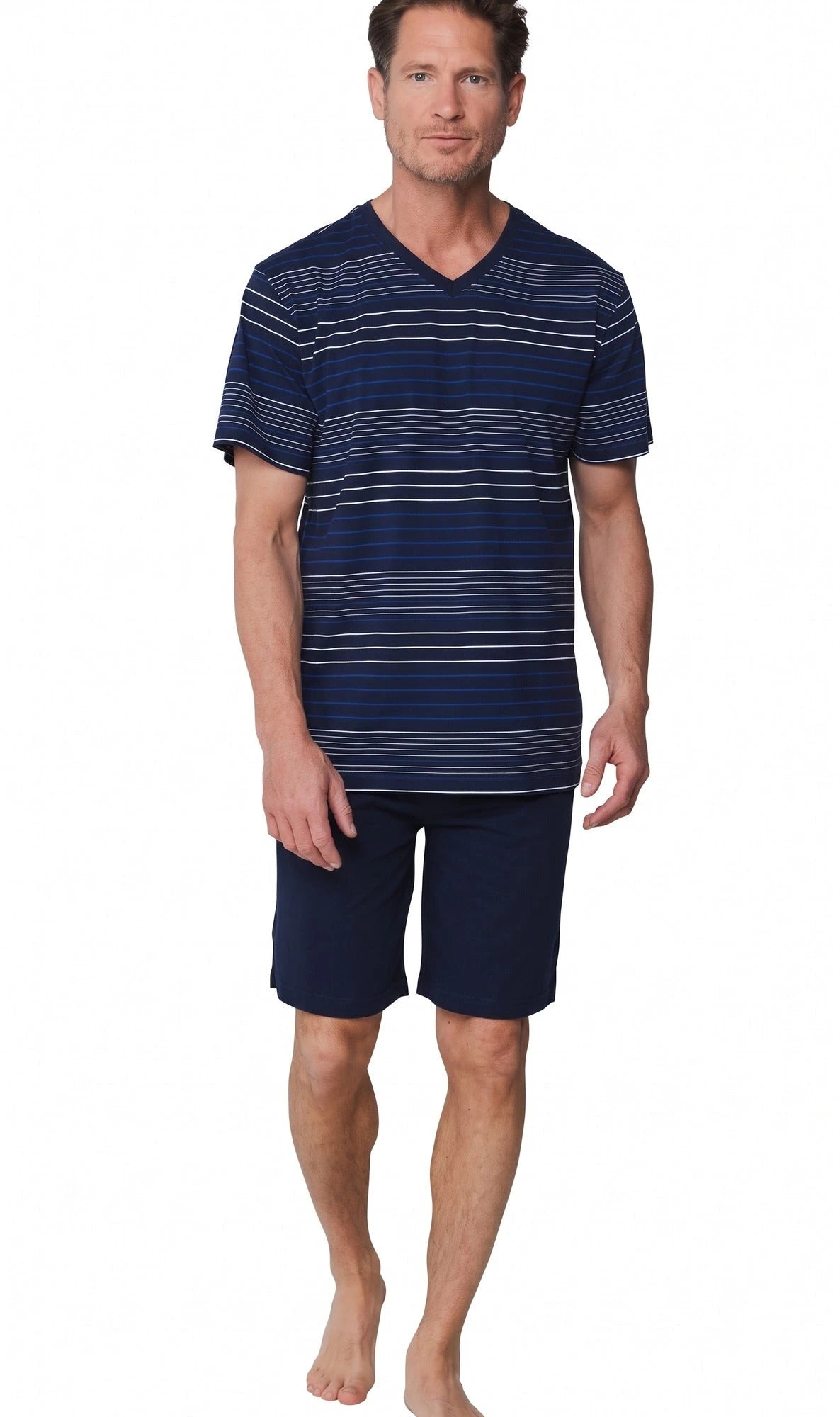 Zetex Pastunette heren shortama - Donkerblauw gestreept