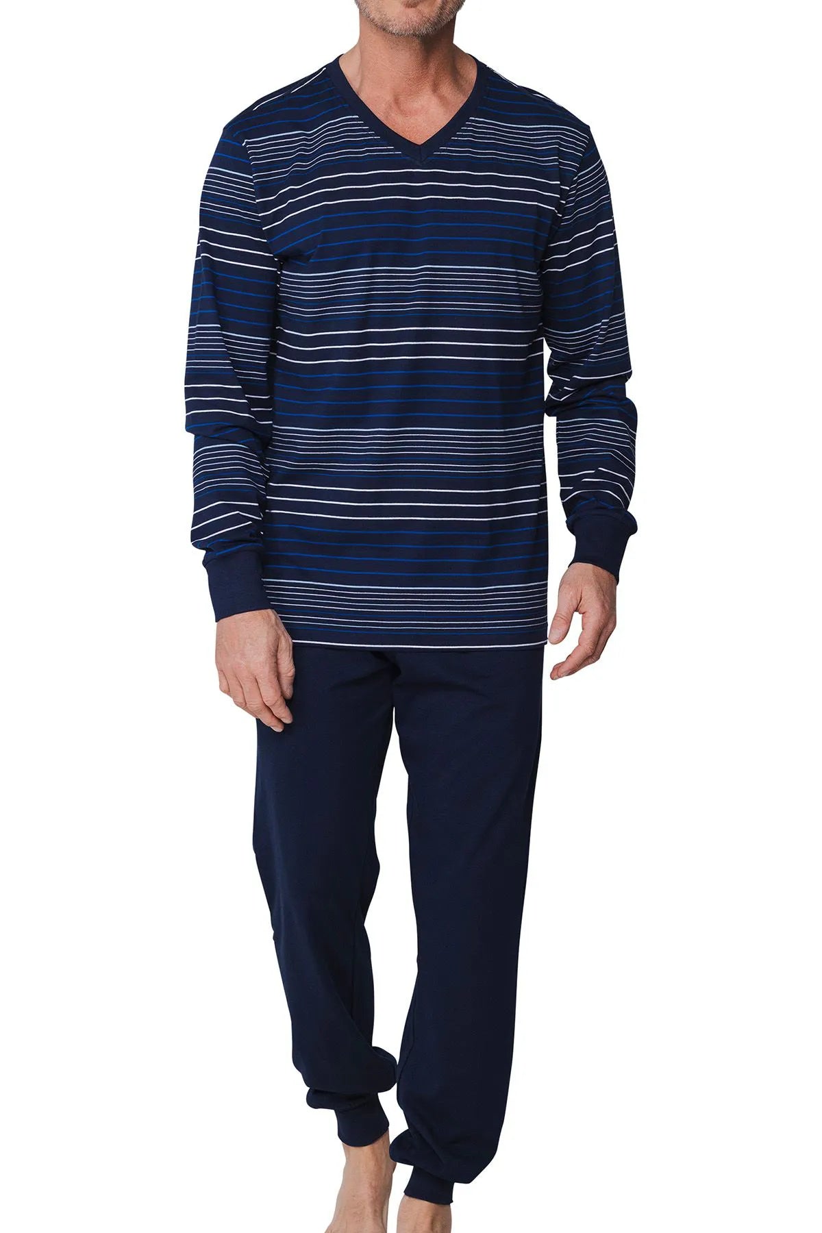 Zetex Pastunette katoenen Heren pyjama - V-hals - Donkerblauw