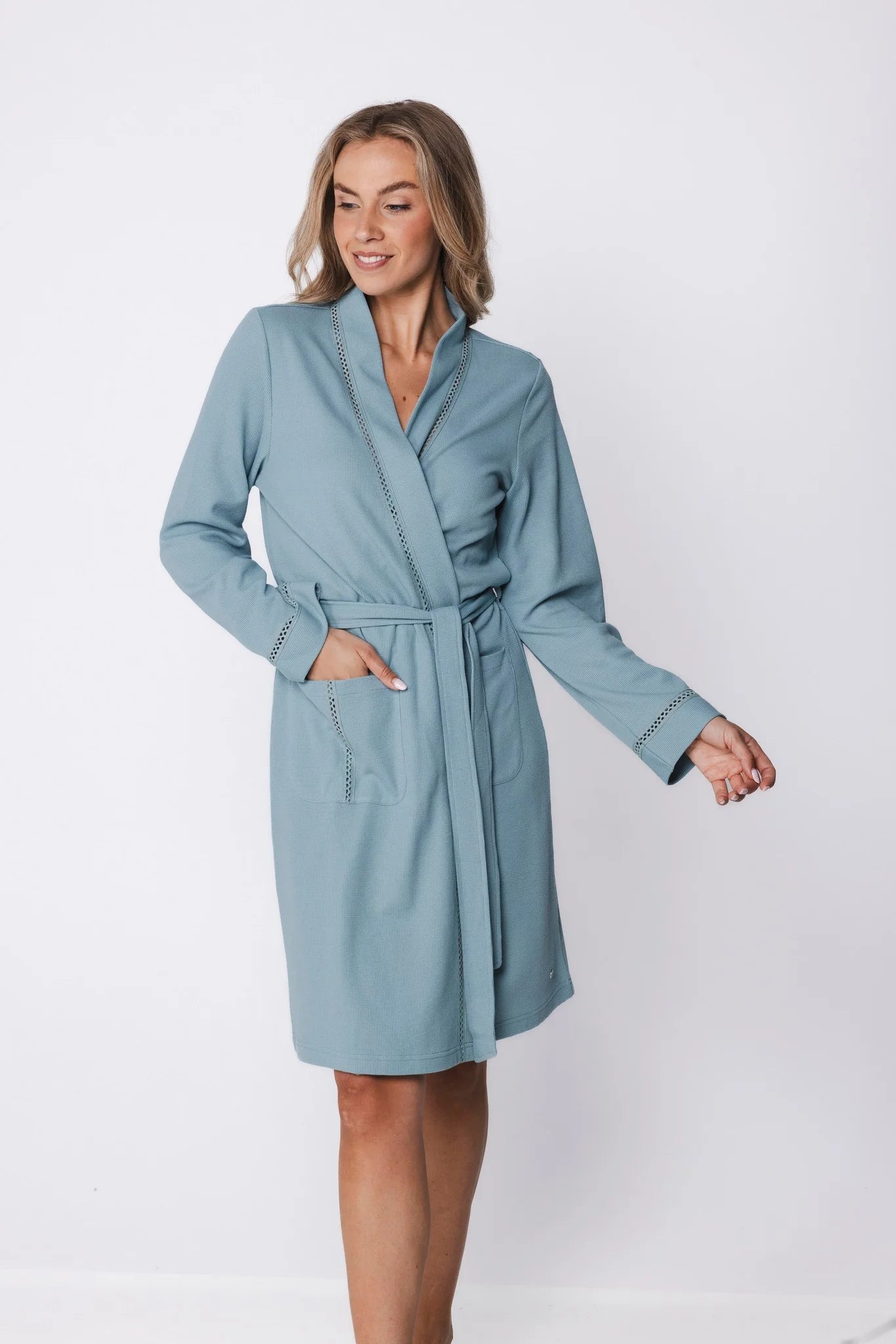 Zetex Pastunette lange dames badjas - Stone Blue