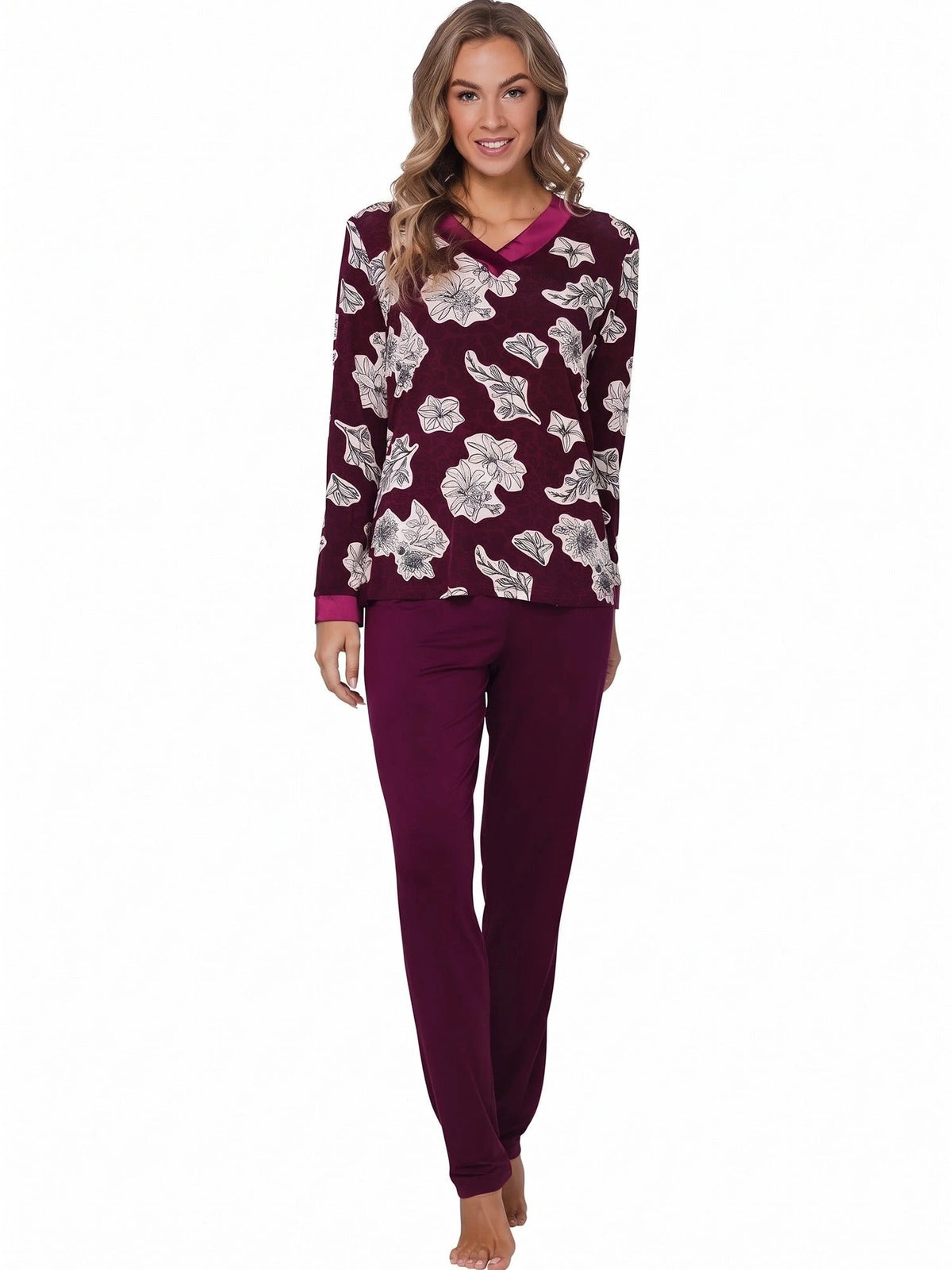 Zetex Pastunette premium dames pyjama lange mouwen - Viscose - Burgundy
