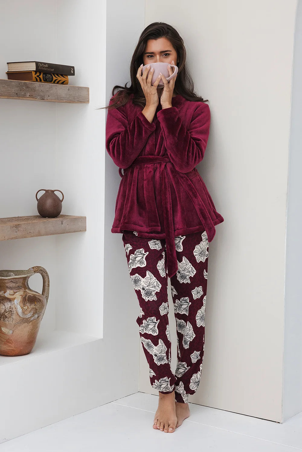 Zetex Pastunette premium dames pyjama lange mouwen - Viscose - Burgundy