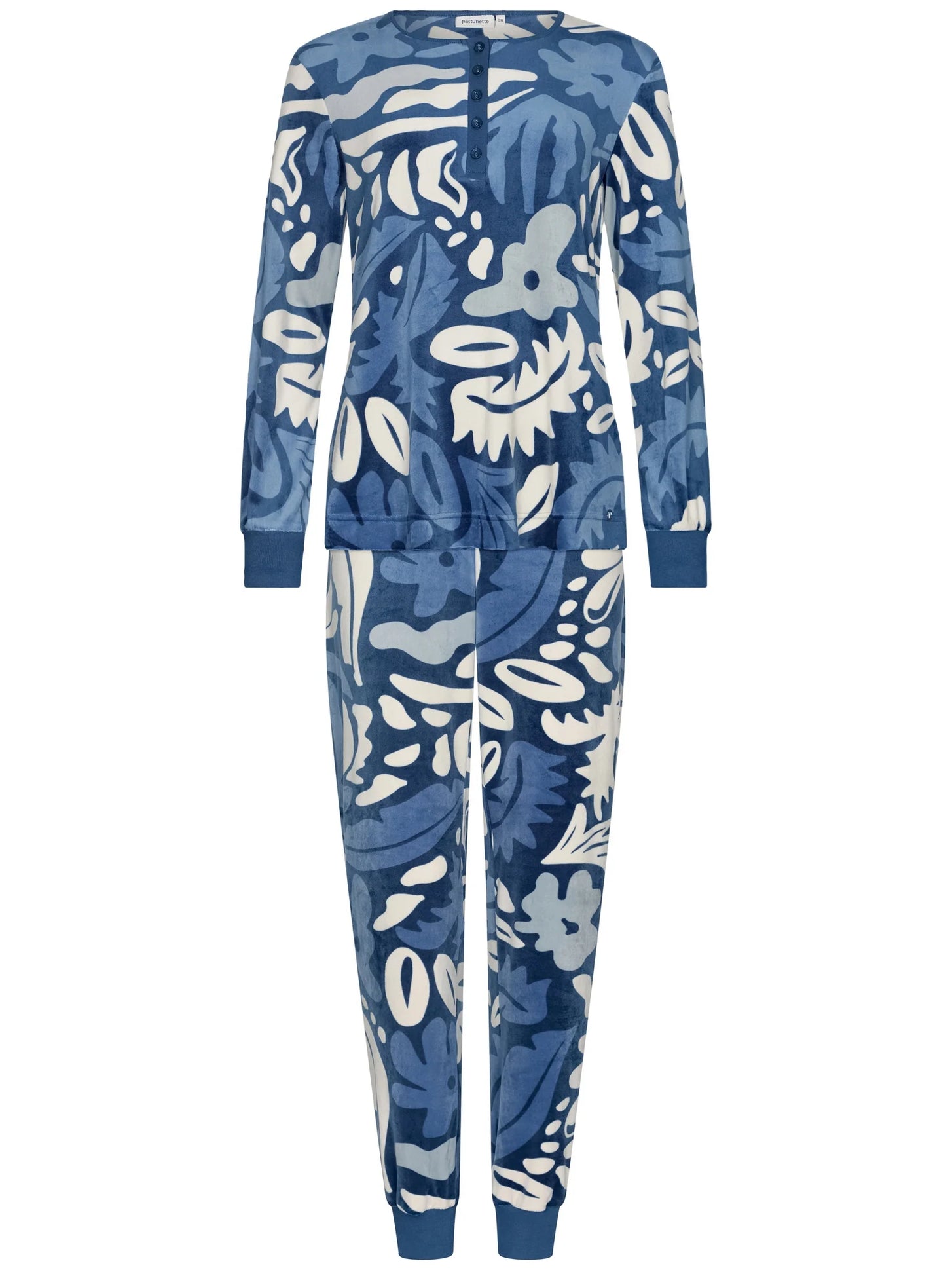 Zetex Pastunette velours dames pyjama warm - Blue Bloom